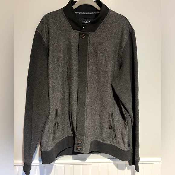 Ted Baker London Grey Wool Bomber Herringbone Jacket Mens Size 3XL - Picture 1 of 5